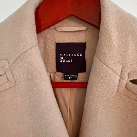 Marciano for Guess Camel Cream Wool Trench Coat XS – Chic Fall Winter Wrap Style - Picture 3 of 7